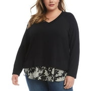 Karen Kane Women's Plus Contrast Hem Sweater Black Size 2X