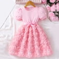 thumbnail image 4 of SBYOJLPB Robe Unie pour Enfants Col Rond Manches Courtes Robe d'Été Fille en Maille avec Nœud Jupe Décontractée et Confortable, 4 of 5