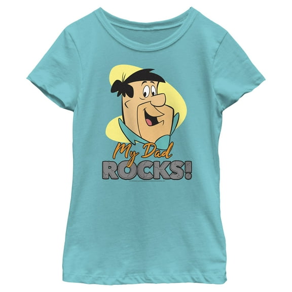 Girl's The Flintstones My Dad Rocks Fred Flintstone Graphic Tee Tahiti Blue X Small