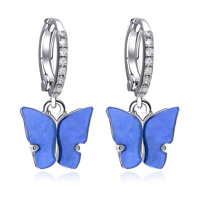 Boucles d'Oreilles Papillon Femme Strass Cuivre Percées Boucles d'Oreilles Pendantes