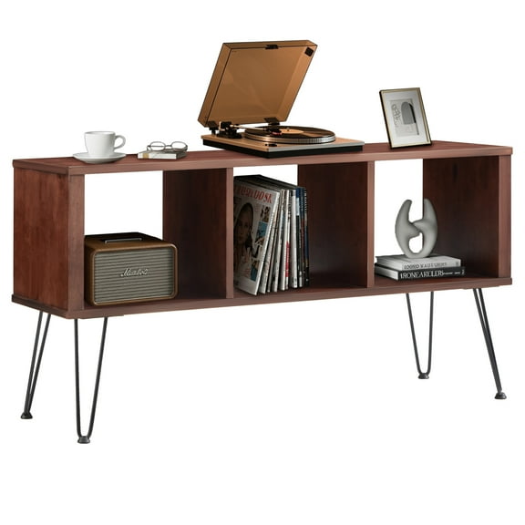 Danrelax Walnut Vinyl Record Player Stand with Detachable Legs, Holds Up to 320 Albums, Vinyl Record Shelf