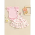 thumbnail image 5 of Niusricy Kids Toddler Baby Girls Casual Clothes 0 3M 6M 12M 18M Short Sleeve Romper Solid Jumpsuit + Floral Suspender Skirt + Headband Newborn 3 Pieceng Summer Outfit Sets for Party Vacation, 5 of 7