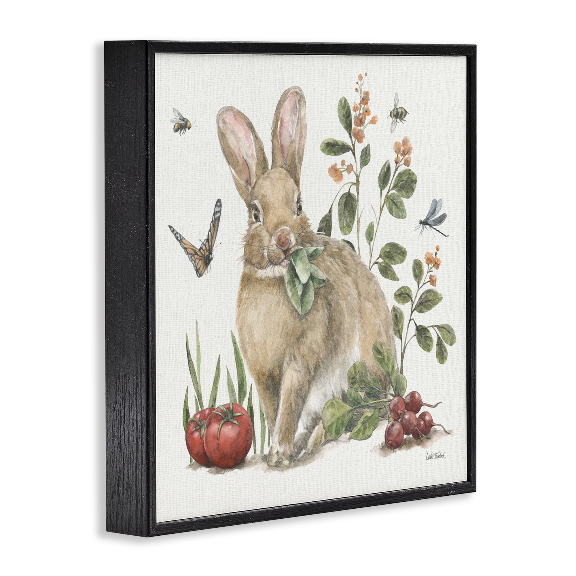 Stupell Industries Rabbit & Butterfly Garden Animals & Insects Painting Black Framed Art Print Wall Art, 12 x 12