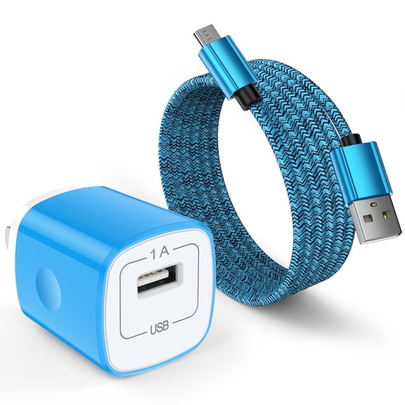 Fast Charger USB Adapter Charger with 6FT Micro USB Cable Fast Charging Android Charger, Braided Nylon Micro USB Cables for Samsung, Android Devices, Blue