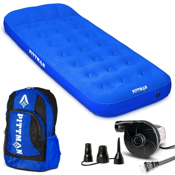 Pittman Outdoors - Blue Kids Air Mattress | Includes Electric Pump & Colorful Travel Backpack | Puncture-Resistant & Easy-Inflate