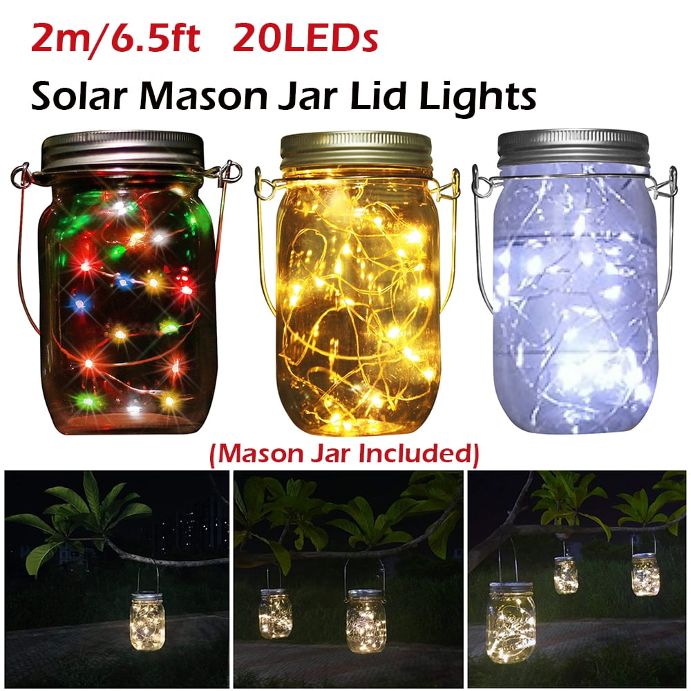 2M 20LEDs Fairy Light Garden Party Decor Mason Jar Lid Night Garden Solar Lights 