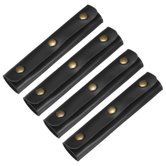 Uxcell 4Pcs Leather Handle Wrap with 3 Metal Clasps for Suitcases,Black