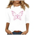 thumbnail image 2 of Luxalzxs 3/4 Length Sleeve Womens Tops Breast Cancer Awareness Pink Ribbon Shirts Casual Butterfly Print Crew Neck Loose Fit Blouses, 2 of 5
