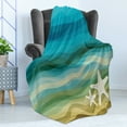 thumbnail image 4 of Abstract Soft Flannel Fleece Throw Blanket, Abstract Design Modern Illustration of Waves Starfish Sandy Beach Aquatic Theme, Cozy Plush for Indoor and Outdoor Use, 60" x 80", Blue Beige, by Ambesonne, 4 of 5