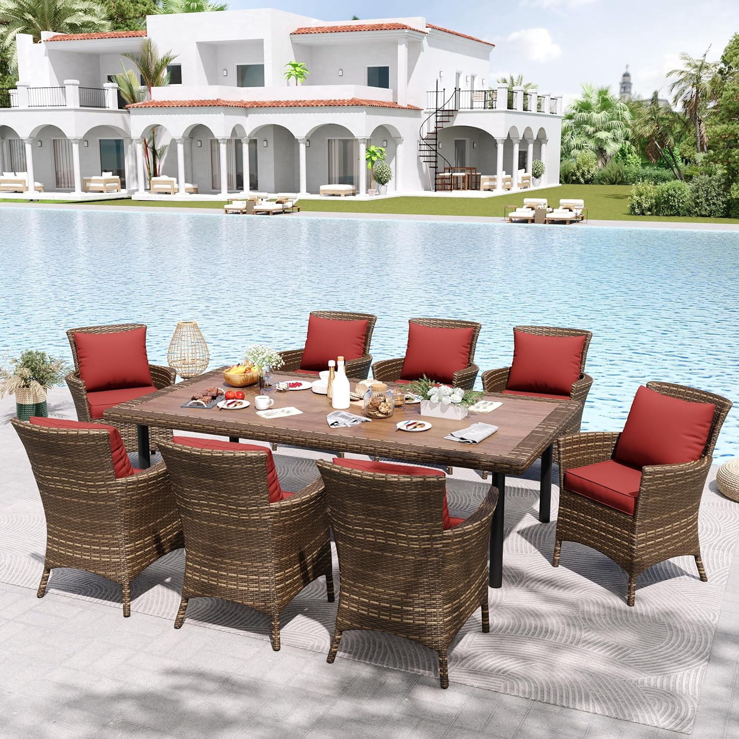 MRUAKA Outdoor Cushions for Patio Furniture, 4'' Replacement Cushions for Outdoor Furniture, Set of 8 Water-Resistant Outdoor Sectional Cushions for Sofa Couch Chair (Wine)