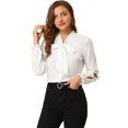 thumbnail image 1 of INSPIRE CHIC Blusa elegante con cuello de pajarita para mujer, blusa de gasa de trabajo de manga larga con volantes blanco XS, 1 of 5