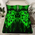 thumbnail image 2 of Erosebridal Futuristic Cubes Sheet Set Twin,Black Green Bedding Sets Twin Size,Geometric Plaid Twin Sheet Sets,Microfiber Teenager Bedroom Decor,3pcs, 2 of 7