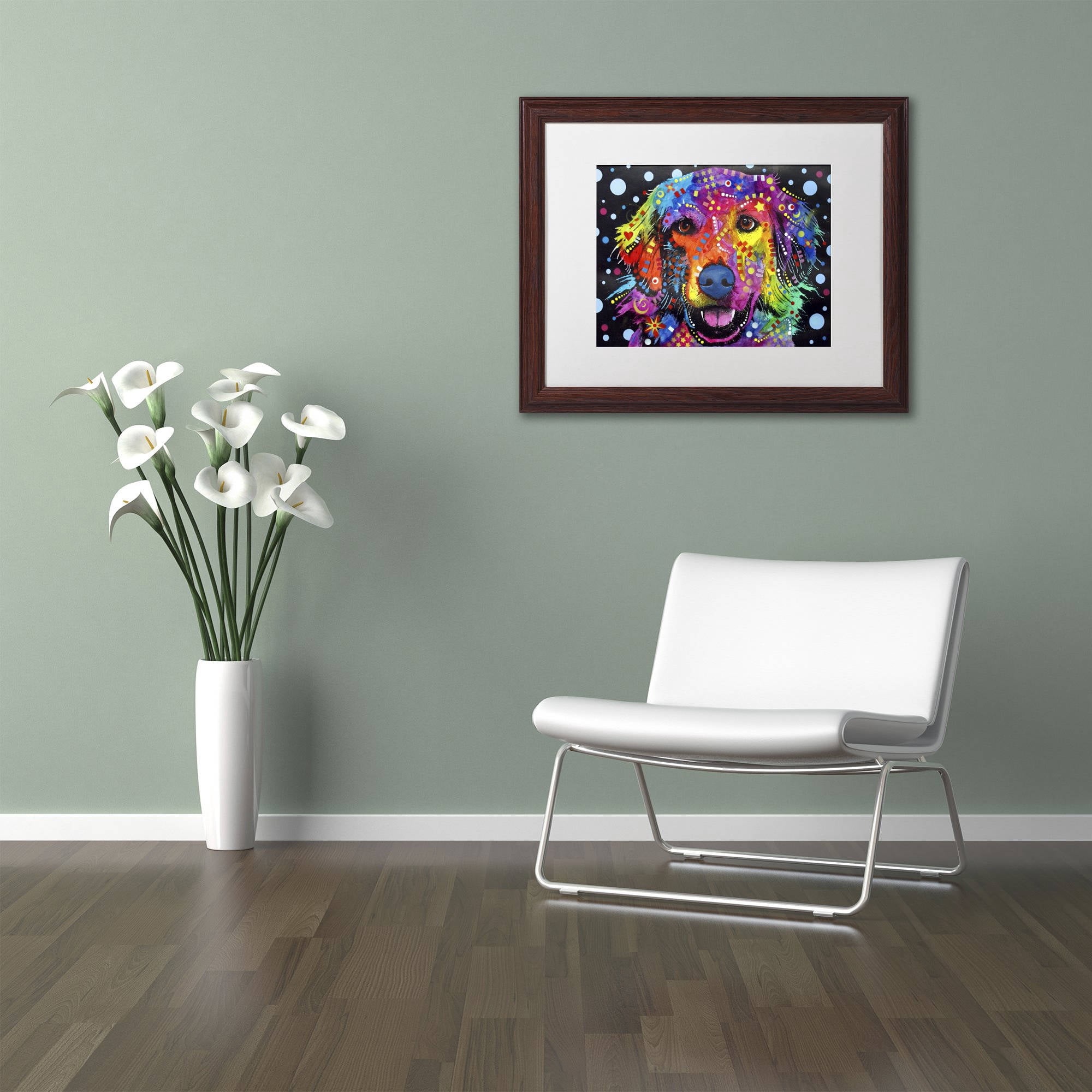 Trademark Fine Art "Golden Retriever II" Canvas Art by Dean Russo, White Matte, Wood Frame
