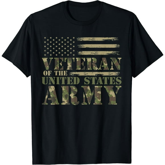 Veteran Of The United States Army Camouflage US Flag Veteran T-Shirt - White - S