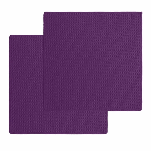 Pure Dark Purple Kitchen Dish Towels for Drying Dishes Set of 2, Simple Solid Color Waffle Weave Microfiber Hand Tea Bathroom Towels Quick Dry & Absorbent Towel 12x12