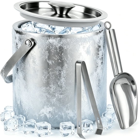 Ice Buckets for Parties,Scoop,Tongs- Inner Layer 304 Stainless Steel Ice for Cocktail Bar,Parties,Chilling Beer Win
