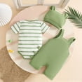 thumbnail image 5 of Boys Outfits Striped Print Short Sleeve Crew Neck Romper Suspenders Shorts Hat 3 Piece Casual Wear Boys' Clothing Sets Size 6-12 Months, 5 of 9