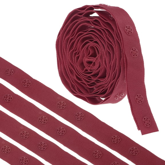 Uxcell 2 Yard Snap Button Tape for Sewing Cotton Snap Trim Fastener Double Buckles Tape for Clothes DIY Burgundy Red