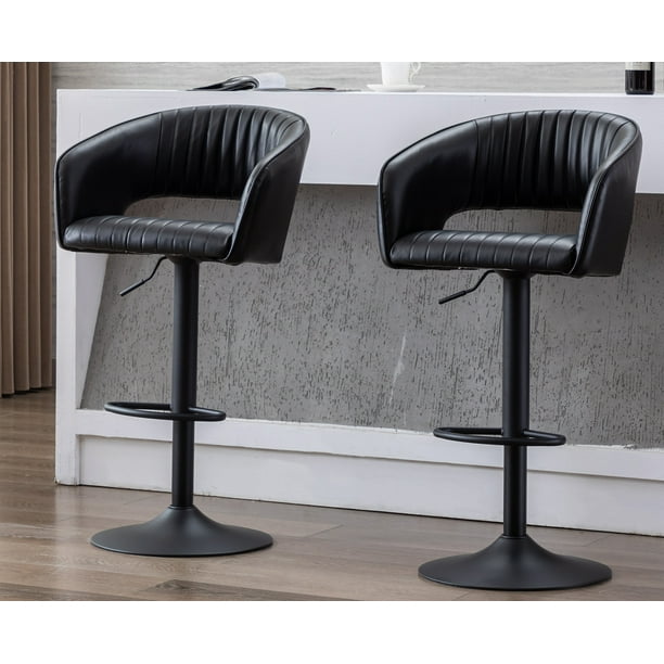 Guyou Modern Swivel Bar Stools Set of 2, Adjustable PU Leather Counter Bar Chairs with Footrest