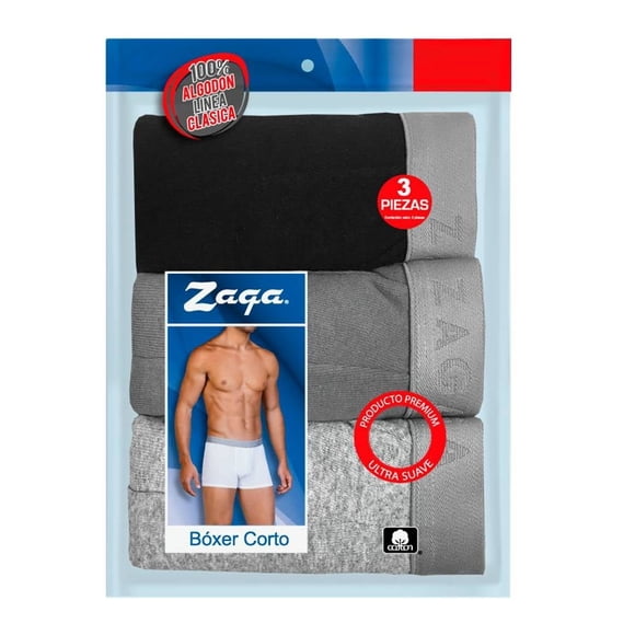 Bóxer Zaga para Hombre, Corto Multicolor Premium 3 Piezas Talla M de 32 a 34