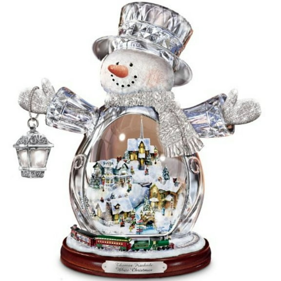 Thomas Kinkade Crystal Snowman Figurine Featuring Light-Up Village And Animated Train