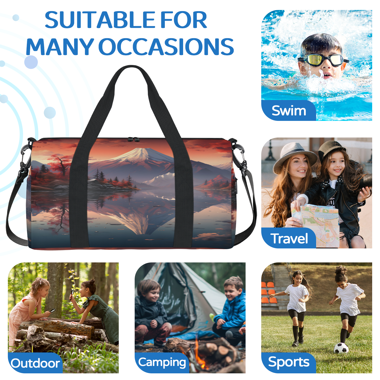 Herdesigns Japanese Art Gym Bag for Women, Duffle Bag for Travel Sport, Japanese Theme Lightweight Waterproof Carry on Weekender Dance Yoga Workout Bags