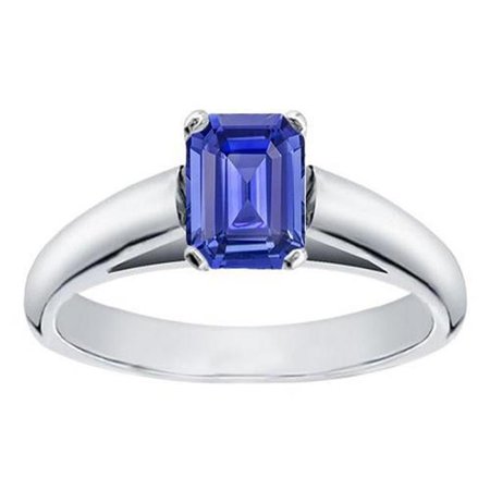Harry Chad Enterprises 68062 1.50 CT White Gold Solitaire Emerald Cut Ceylon Sapphire Ring, Size 6.5