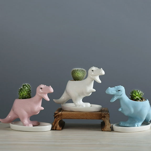 WHAMVOX  Potted Desktop Decor Ceramic Flowerpot Tyrannosaurus Animal Shaped