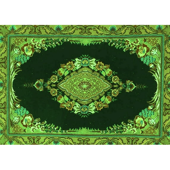 Ahgly Company Indoor Rectangle Medallion Green Traditional Area Rugs, 5' x 8'