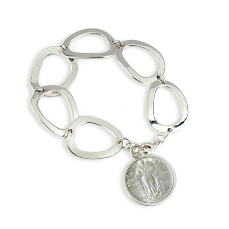 American Coin Treasures Silver Standing Liberty Coin Sterling Silver Oval Link Bracelet