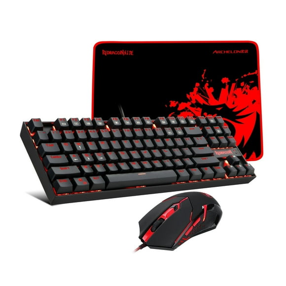Redragon - K552-BA Mechanical Gaming Keyboard and Mouse Combo and Large Mouse Pad - 87 Key LED Backlit Adjustable Brightness and Breathing Effects - 100% Anti-Ghosting (