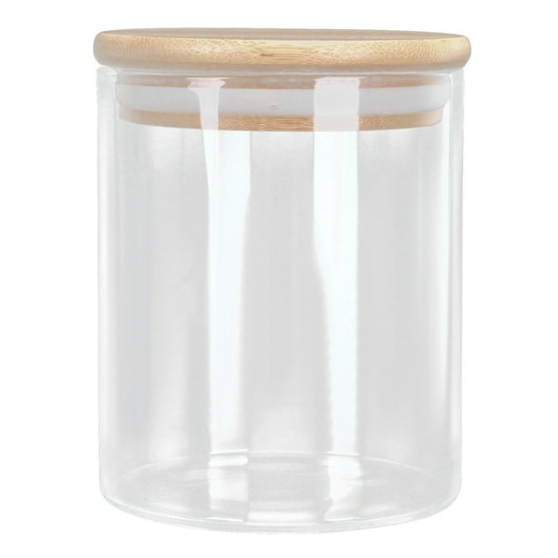Tarro De Almacenamiento Redondo De Madera De 450ml Con Tapa, Contenedor De Comida De Vidrio Transparente Para Té, Café Y Especias
