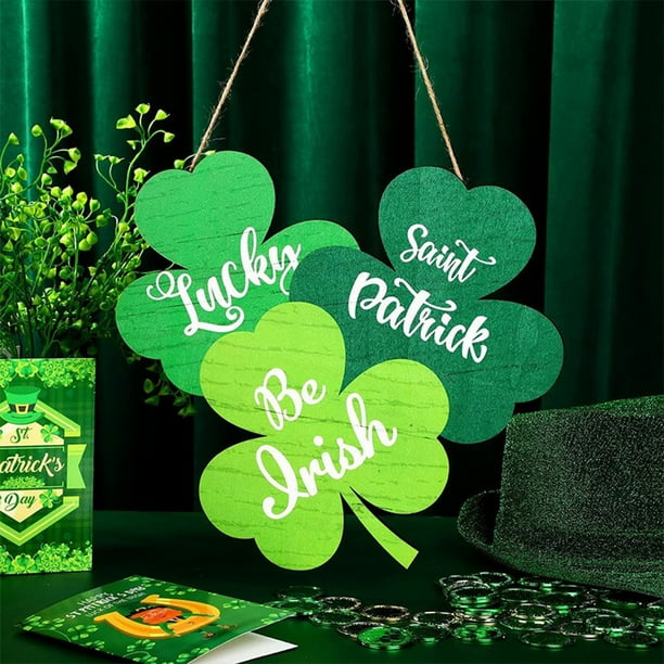 Decoraciones para puertas del Día de San Patricio. Tréboles decorativos para el Día de San Patricio. Placas de madera. Tréboles colgantes para puertas de entrada y paredes.