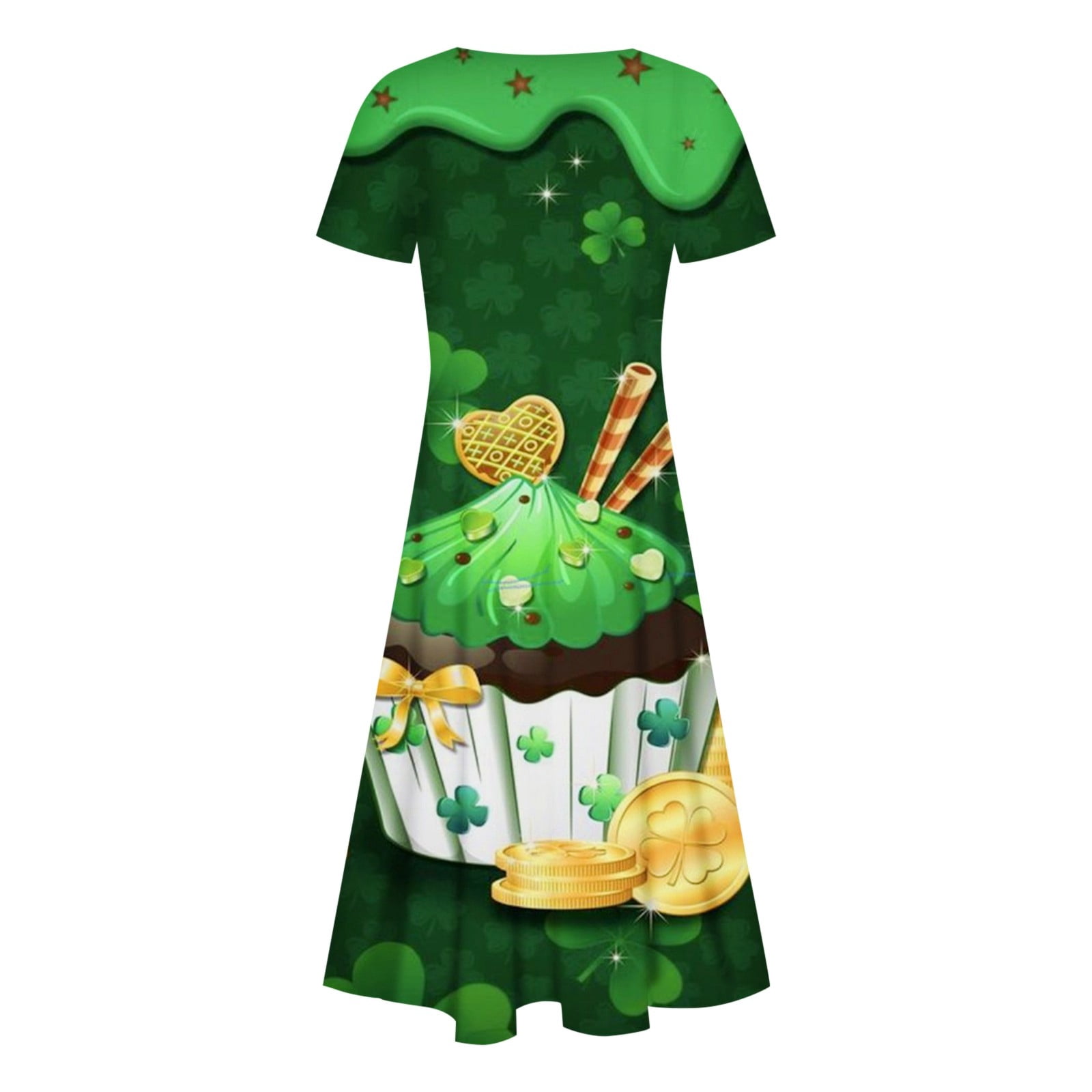weeloloe Womens Dresses 2024 Spring Summer Short Sleeve Round Neck Floral Printed Loose Temperament Sundress Beach Club Party Daily Midi Dress Mint Green XL