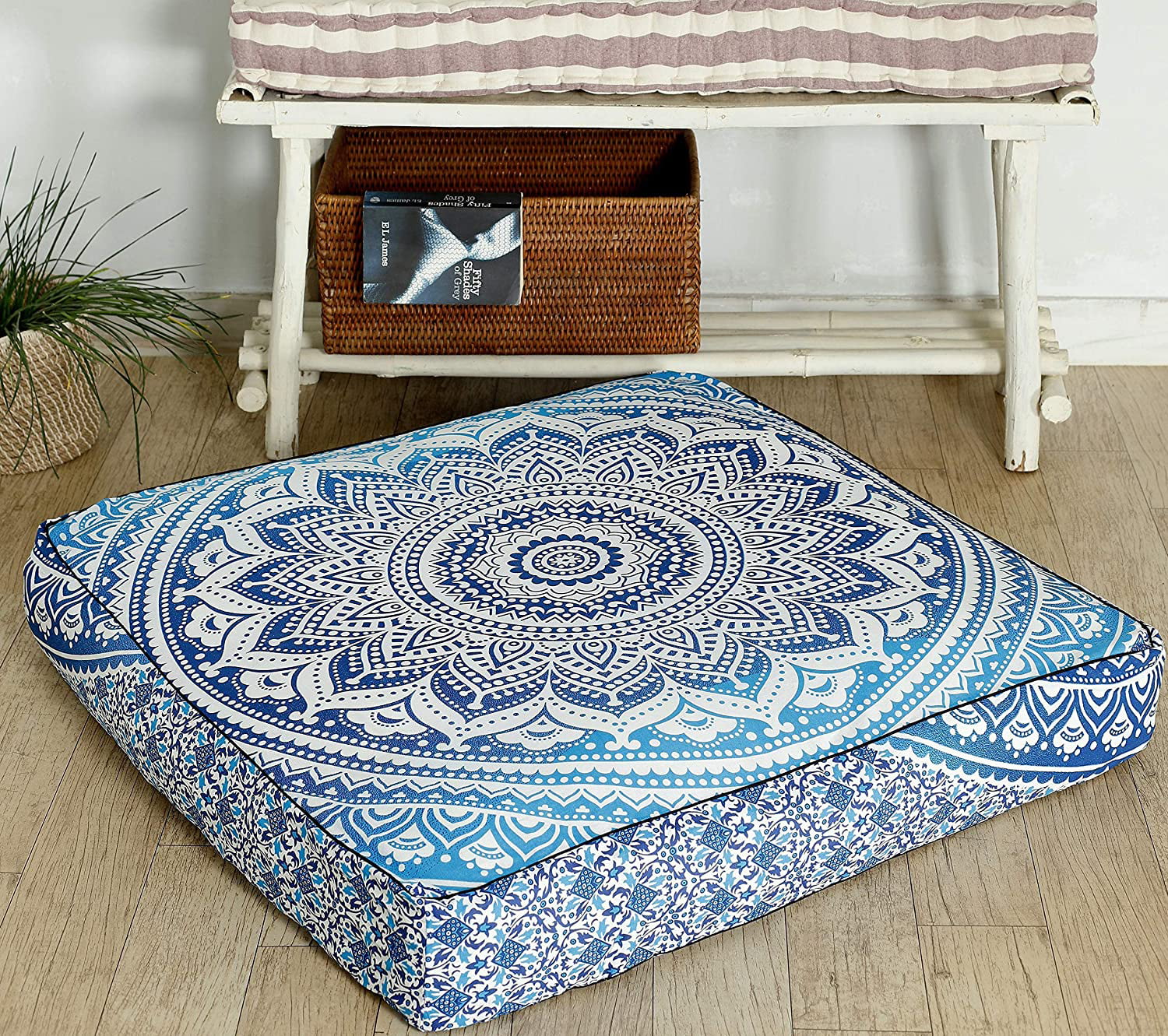 35"x 35" Cotton Floor Pillow Cover Square Mandala Ombre Meditation Cushion Cover