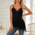 thumbnail image 2 of vigerkar Silk Lace Trim Camisole Tops for Women Satin Asymmetrical Tank Top Backless Lace Patchwork Cami Going Out (Black, S), 2 of 6
