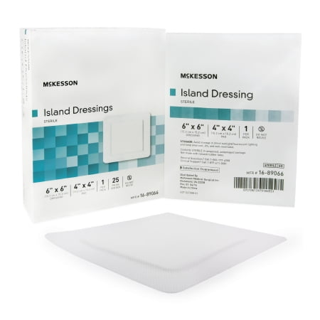 Polypropylene Sterile - McKesson Adhesive Island Dressing 6 X 6 Inch Polypropylene / Rayon Square 4 X 4 Inch Pad White Sterile, Case of 100