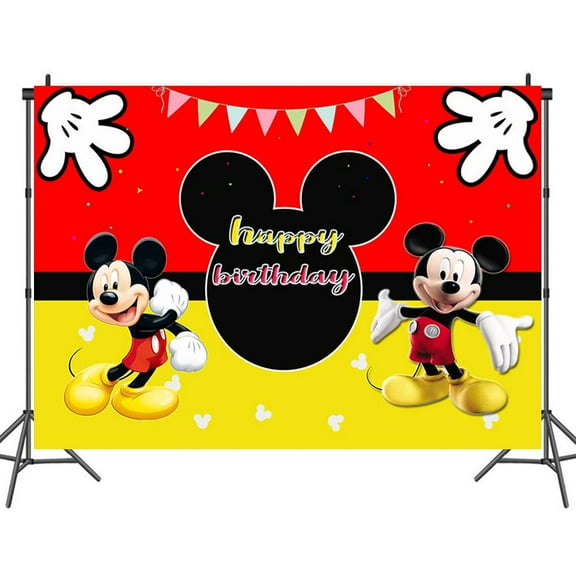 Mickey Birthday Party Banner,5 x 3ft Photography Background Vinyl Wall Decorations Supplies for Kids Boys Toddlers