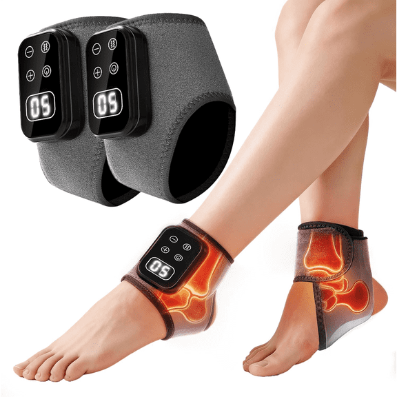 Portable Foot Massager, Heated Foot & Ankle Massager Wrap with Vibration Modes & Adjustable Heat Levels, Ideal Father's Day & Mother's Day Gifts, 2Pcs Grey