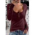 thumbnail image 2 of Womens Casual V Neck Button Down Blouses Long Sleeve Solid Color Slim Fit Knit Tunic Tops, 2 of 4