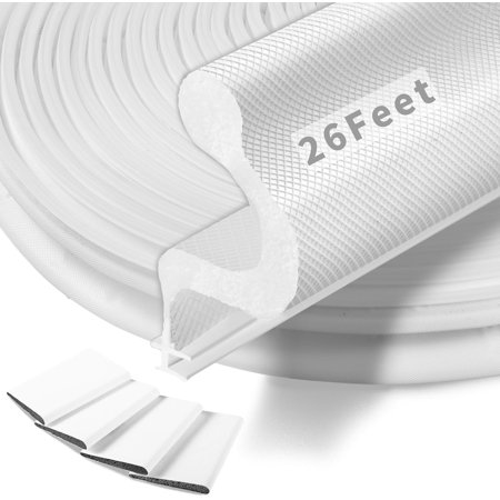 26 Feet Long Reach Weather Stripping with 4 PCS Corner Seals, New Upgraded V-Shaped Kerf for Door Frame Insulation and Soundproofing (White)