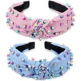 thumbnail image 1 of Conjunto de diadema con nudo de perla para mujer, diadema decorativa con piedras preciosas coloridas, diadema con nudo cruzado de perla sintética, accesorios para el cabello para mujer Ormromra CZMR-XM57, 1 of 7