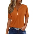 thumbnail image 2 of GaThRRgYP Dressy Blouses for Women,Women's Casual Solid Color Medium Short Sleeve V-Neck Top Orange M, 2 of 5