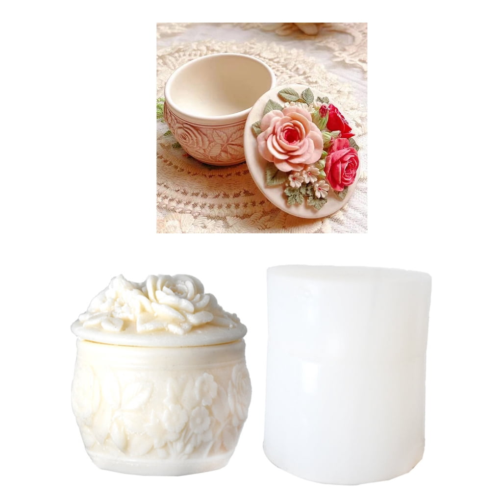 ZPAQI 2Pcs Crystal Resin Silicone Molds Birthday Rose Decorative Storage Box Mold