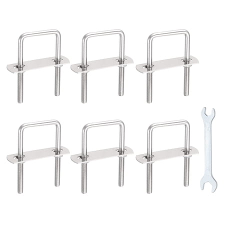 Uxcell 6 Sets M6 Square U-Bolts 1.42 Inner Width 2.76 Length 304 Stainless Steel U Clamp Bolts with Nuts Plates and Wrench