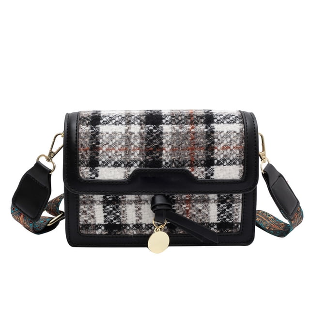 Bolso bandolera pequeño para mujer, nuevo bolso bandolera de poliéster de moda, bolso de punto a cuadros, negro