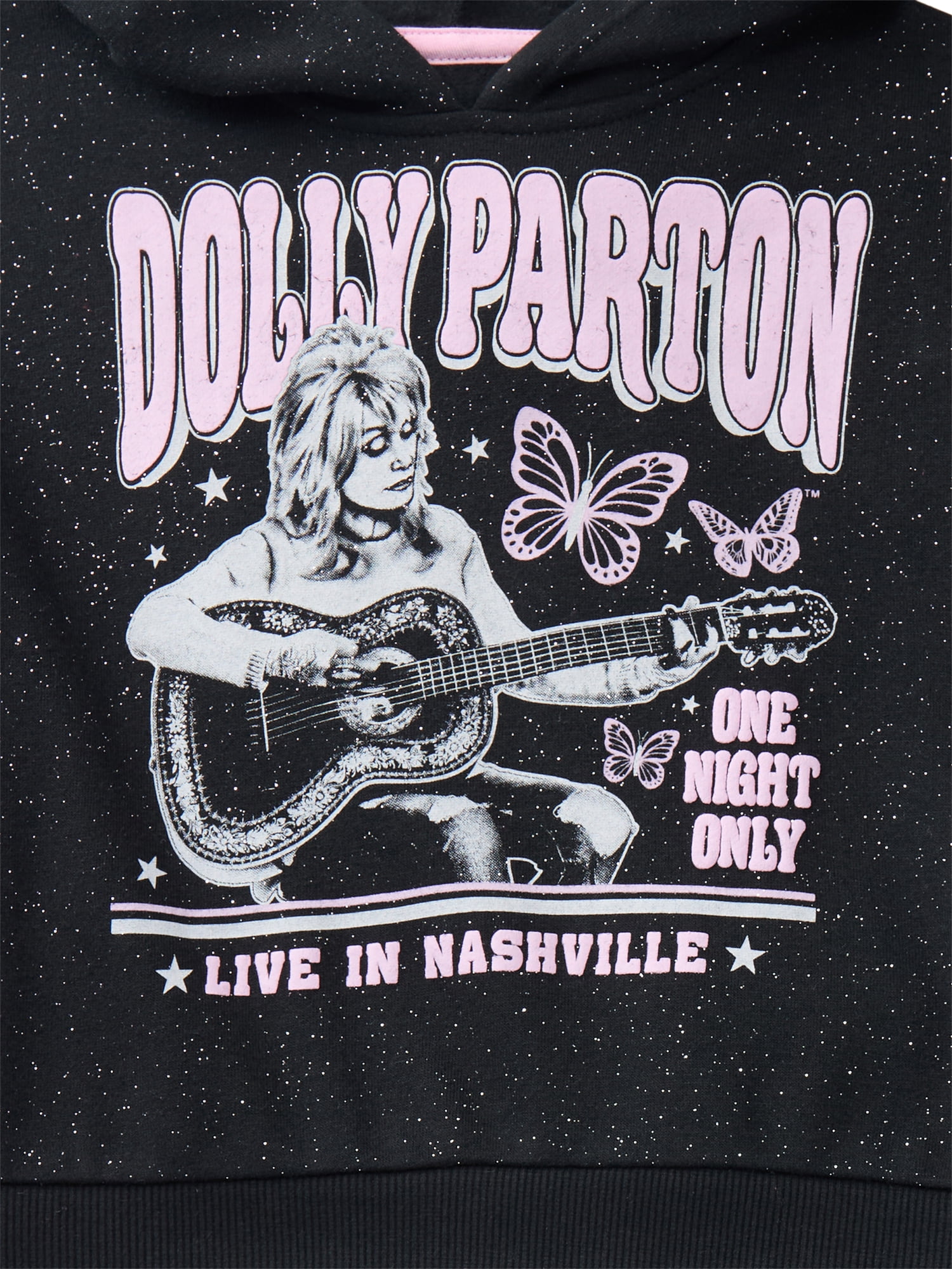 Dolly Parton Baby and Toddler Girls Graphic Glitter Hoodie and Flare Pants Set, 2-Piece, Sizes 12M-5T