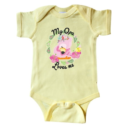 

Inktastic Baby Flamingo My Opa Loves Me with Flower Wreath Gift Baby Boy or Baby Girl Bodysuit