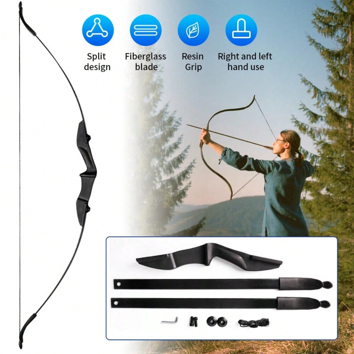 Adult Youth Recurve Bow Kit, 53 Inch 40 LBS Takedown Bow, Universal Left & Right Hand Archery Bow and 6 Arrows for Outdoor Target Practicing