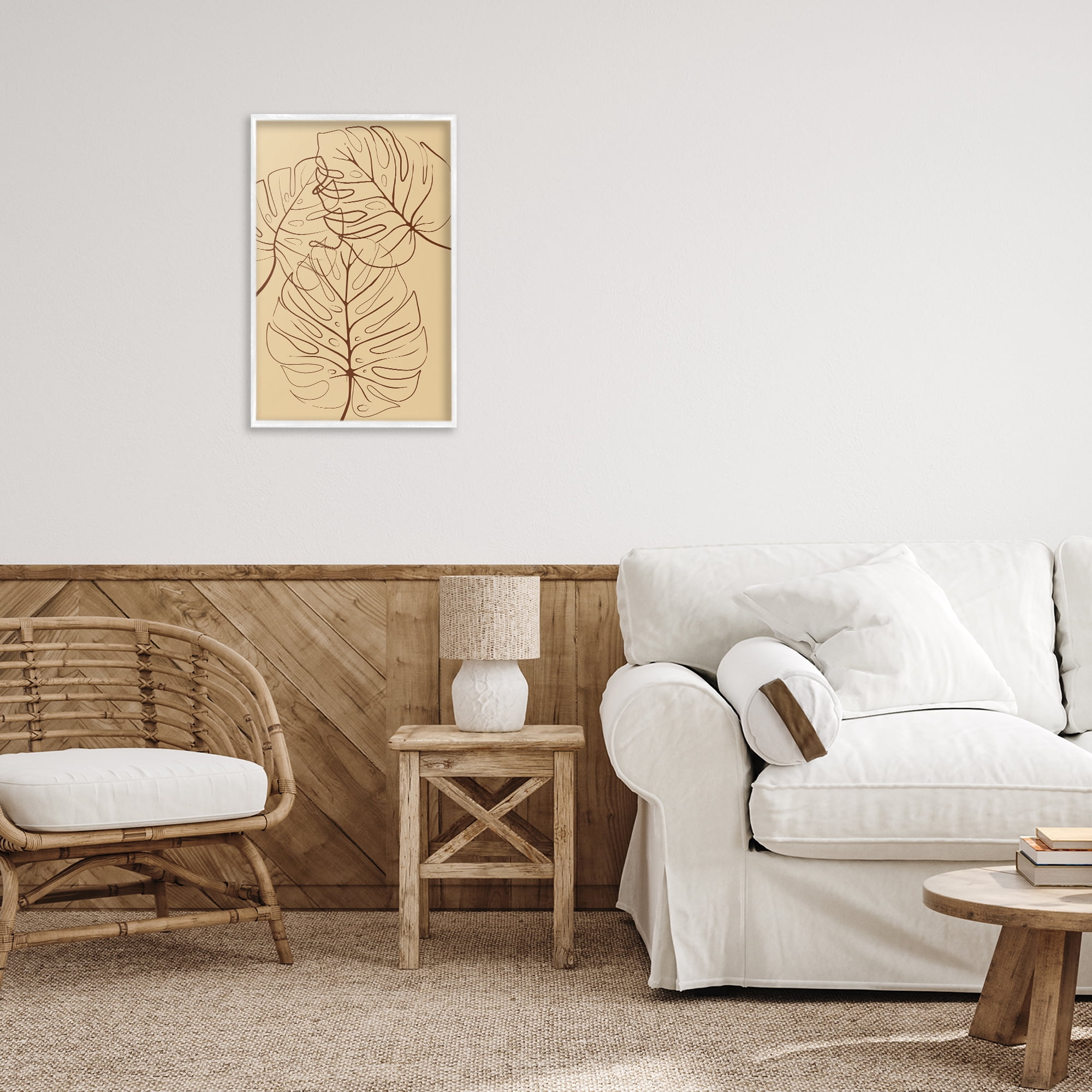 Stupell Industries Autumn Monstera Leaf Contour White Framed Giclee Art, design by Martina Pavlova